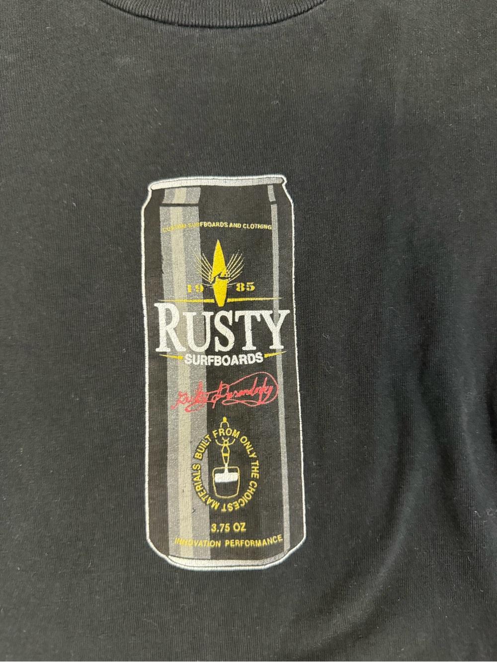 Rusty Black Tee with Yellow & Red Can Graphic